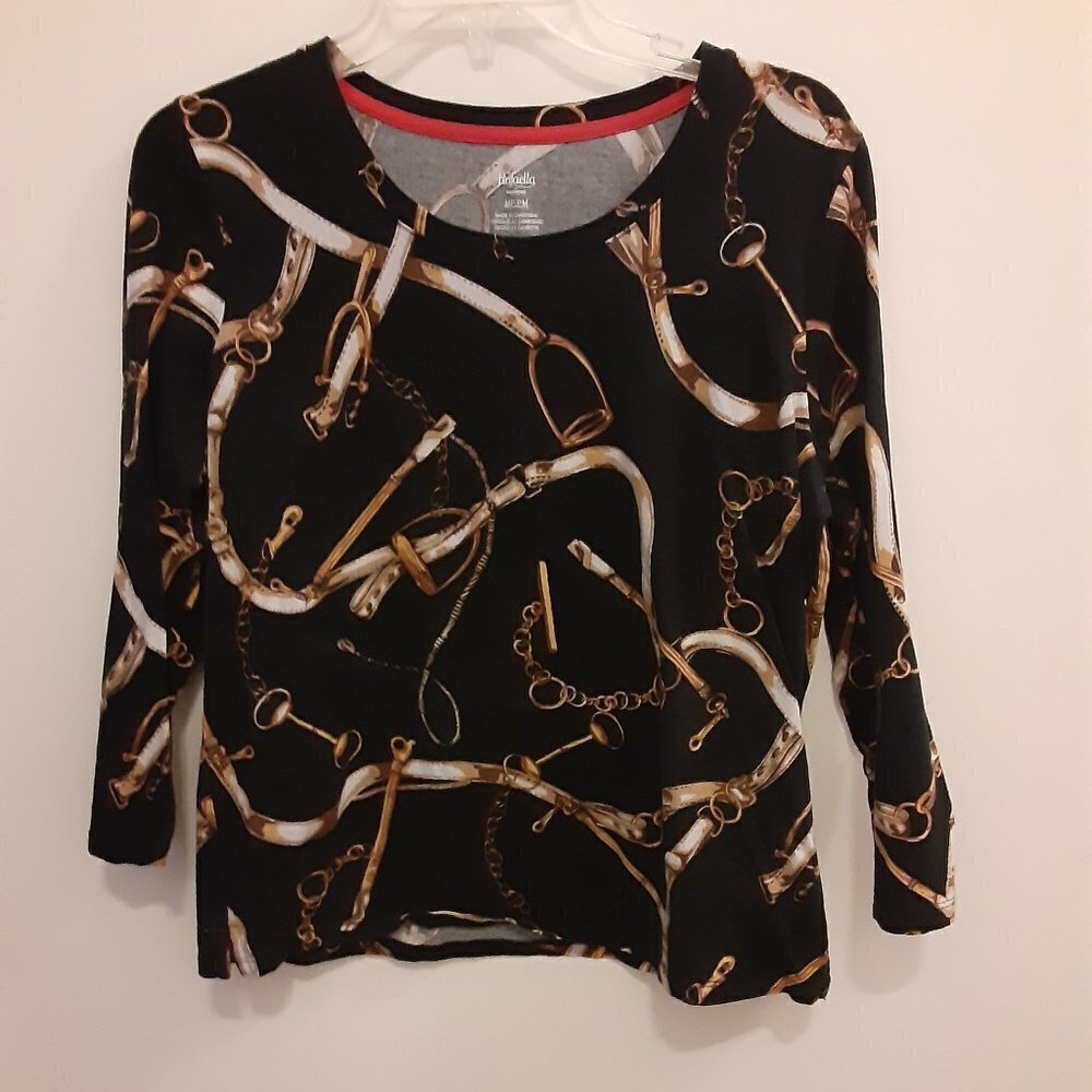Rafaella MP Black & Gold Top w/Long Sleeves & Scoop Neckline